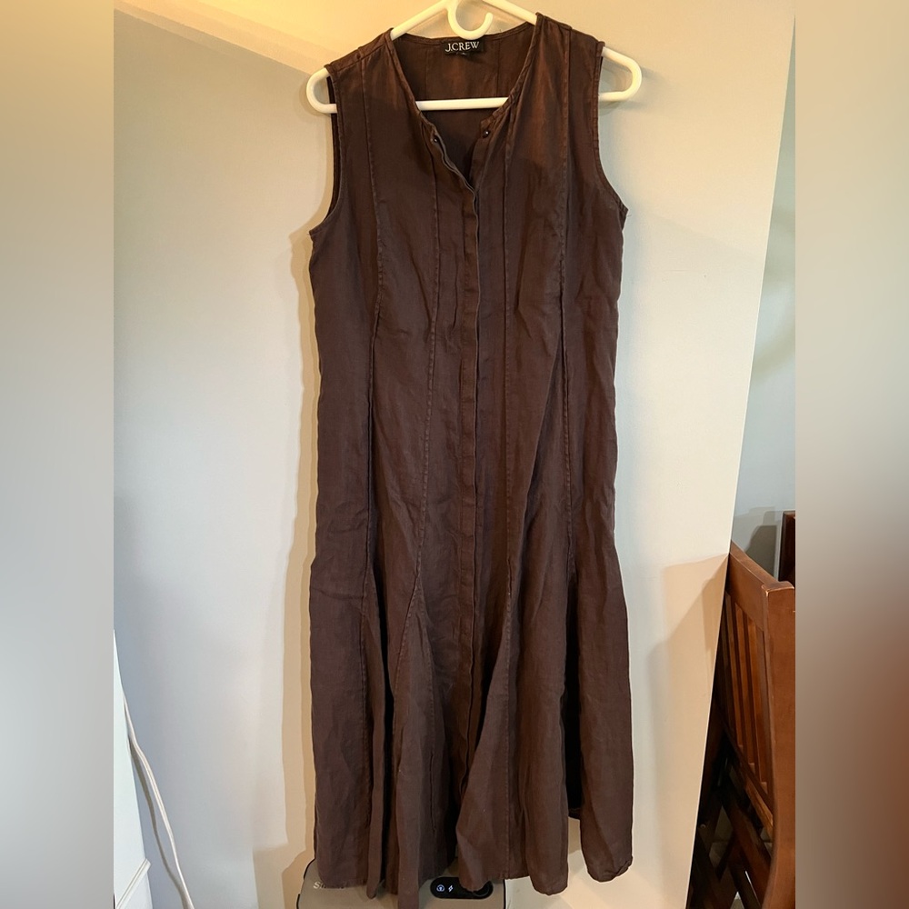 J. Crew Chocolate Brown Maxi Dress 100% linen
